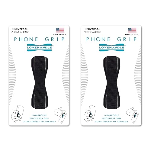 LOVEHANDLE Universal Grip for Most Smartphones, Mini Tablets and Cases, Black Elastic Strap with Black Base, Pack of 2, LH-01-2PackBlack