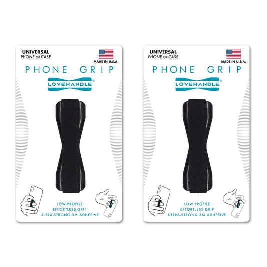 LOVEHANDLE Universal Grip for Most Smartphones, Mini Tablets and Cases, Black Elastic Strap with Black Base, Pack of 2, LH-01-2PackBlack