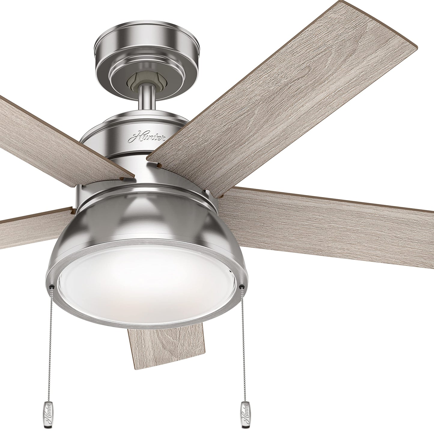 Hunter Fan 44 inch Contemporary Brushed Nickel Indoor Ceiling Fan with LED Light Kit and Pull Chain (Renewed)