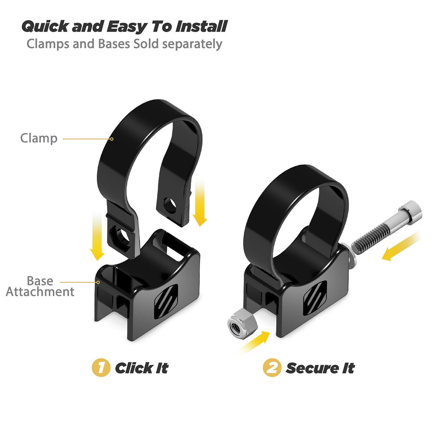 Scosche PSC21007 BaseClamp 1.625" Tube Clamp for ATV's UTV's and Side x Sides, Black