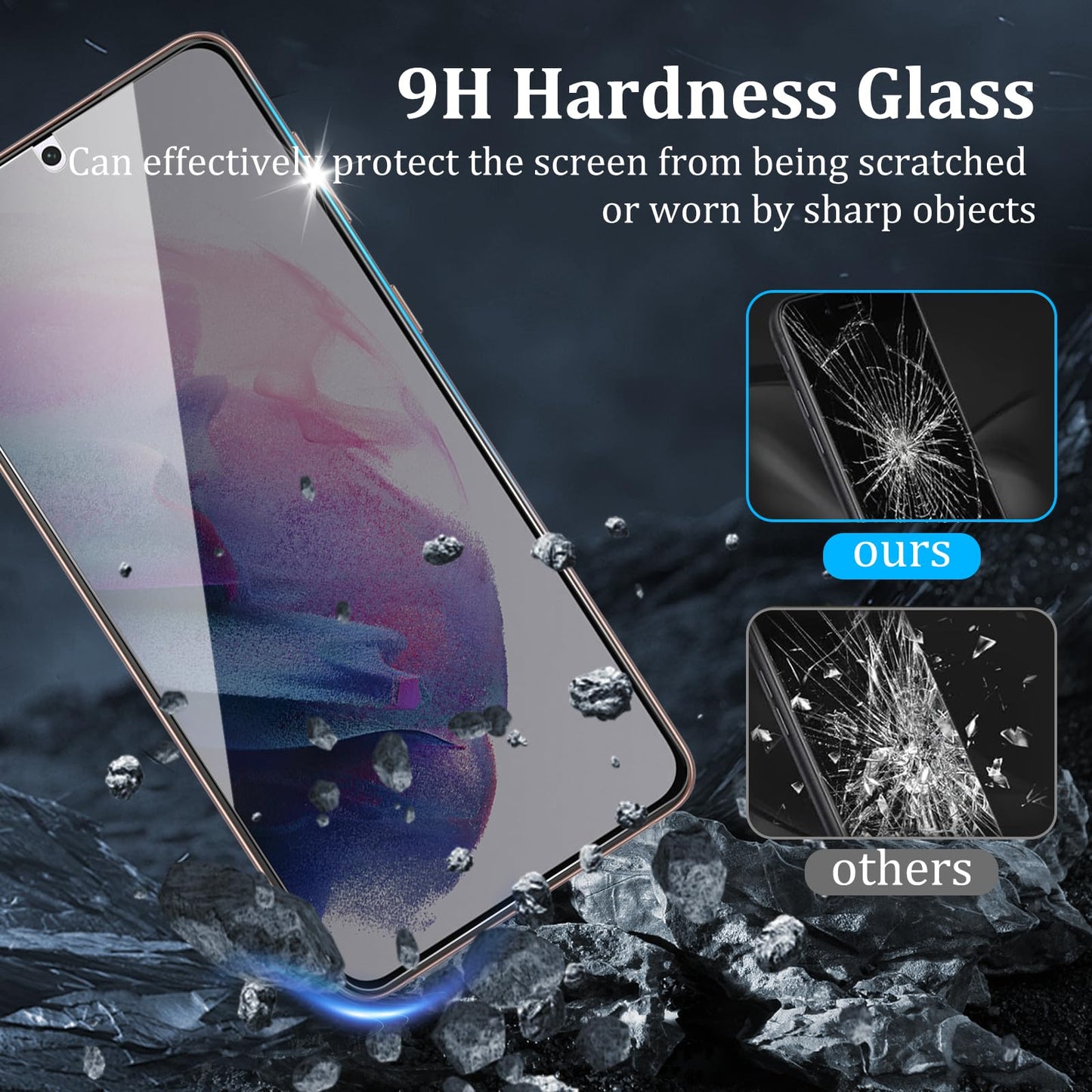 CHRINECY [4 Pack] 2 Pack Privacy Screen Protector for Samsung Galaxy S21 Plus 5G with 2 Pack Camera Lens Protector, 9H Hardness, Anti Spy Anti
