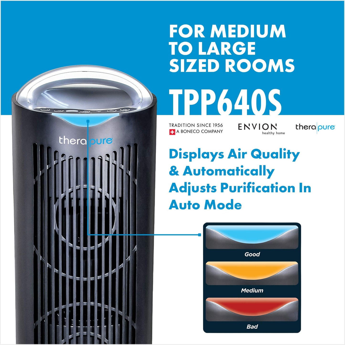 ENVION - Therapure TPP640 Air Purifier Tower with Air Sensor, Handle, and Remote Control (Black)