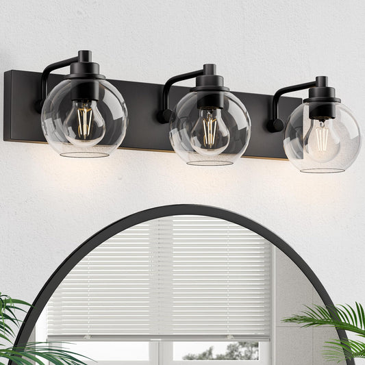 Espird Bathroom Light Fixtures-Matte Black Vanity Lights for Bathroom, Modern Black Vanity Lights 3-Light Bathrooms Lighting Fixtures Over Mirror