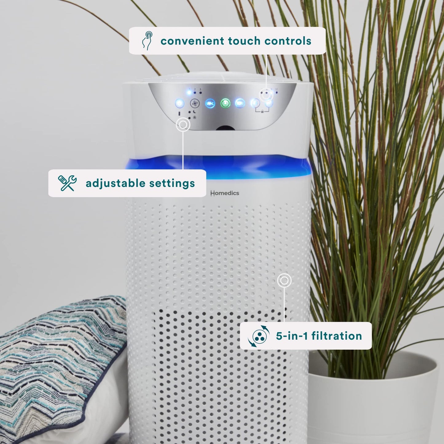 Homedics 5-in-1 UV-C Air Purifier - 360-Degree HEPA Filter for 1,593 Sq Ft