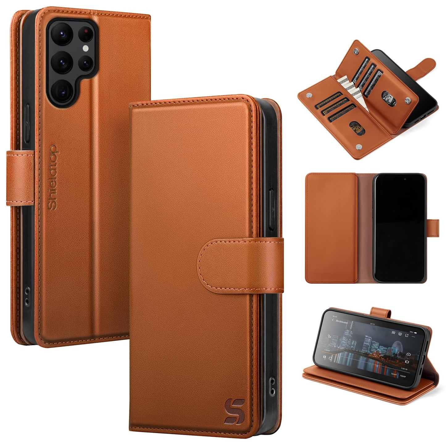 Shieldtop Compatible with Samsung Galaxy S22 Ultra 5G Wallet Case with Card Holder,Women Men RFID Blocking PU Leather Flip TPU Protective Cover Credit