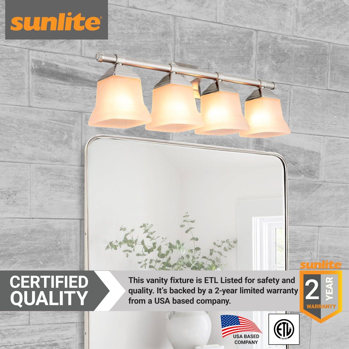 Sunlite 46064 25" Modern Square Bell Vanity Wall Mount Light Fixture, Medium Base (E26) Socket, Standard A19 Bulb Required (100W Max), Frosted Glass