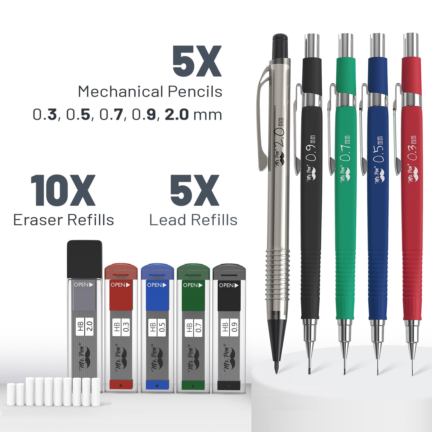 Mr. Pen- Art Mechanical Pencil Set, 5 Mechanical Pencils (0.3, 0.5, 0.7