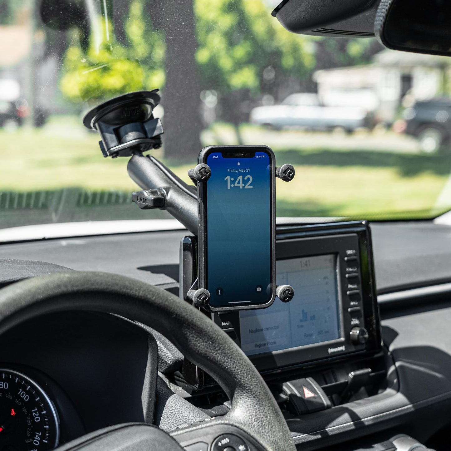 RAM MOUNTS X-Grip Large Windshield Phone Mount - Twist-Lock Suction Cup with Long Arm (RAM-B-166-C-UN10U)