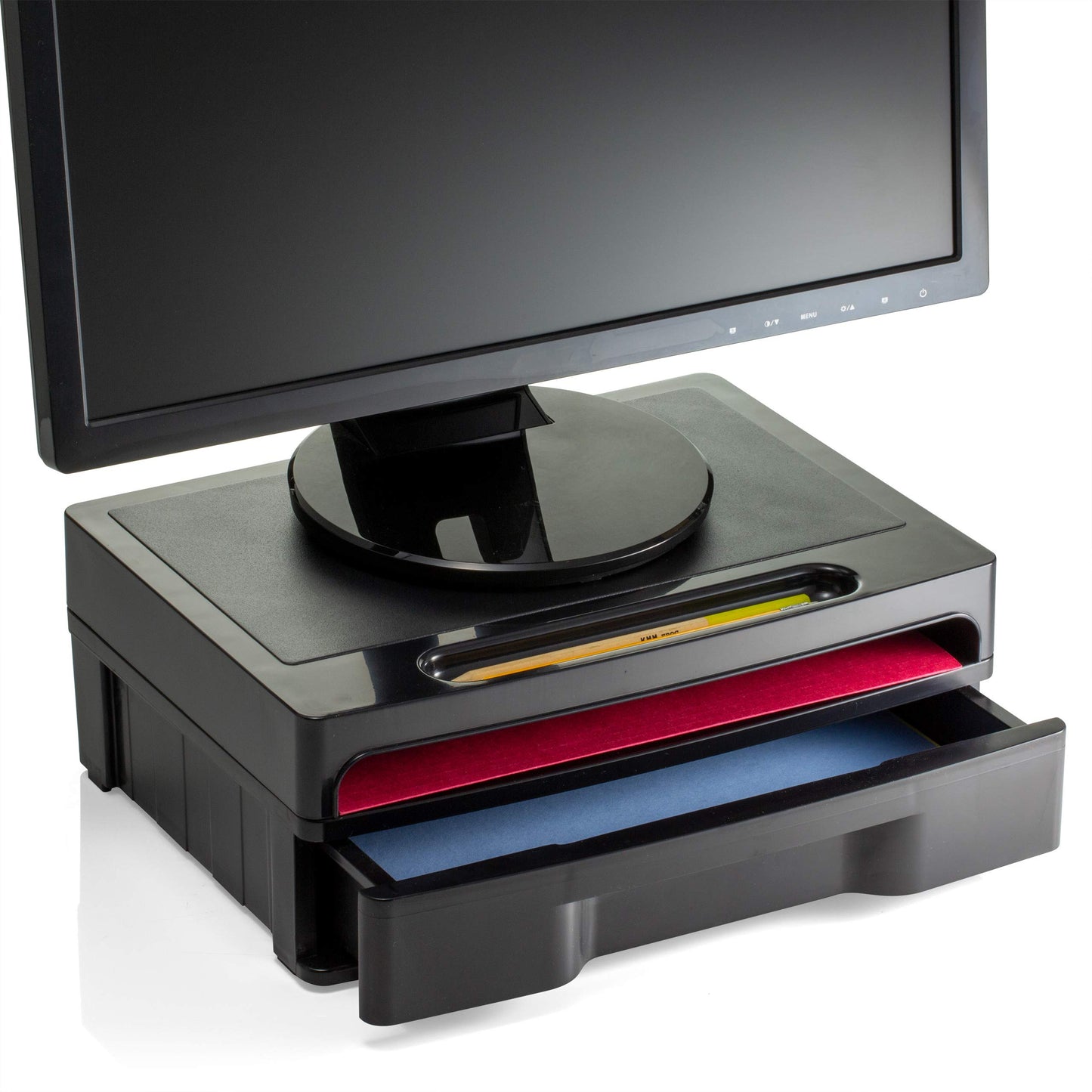 Officemate 2200 Series Executive Monitor Stand with Drawer, Black (22502)
