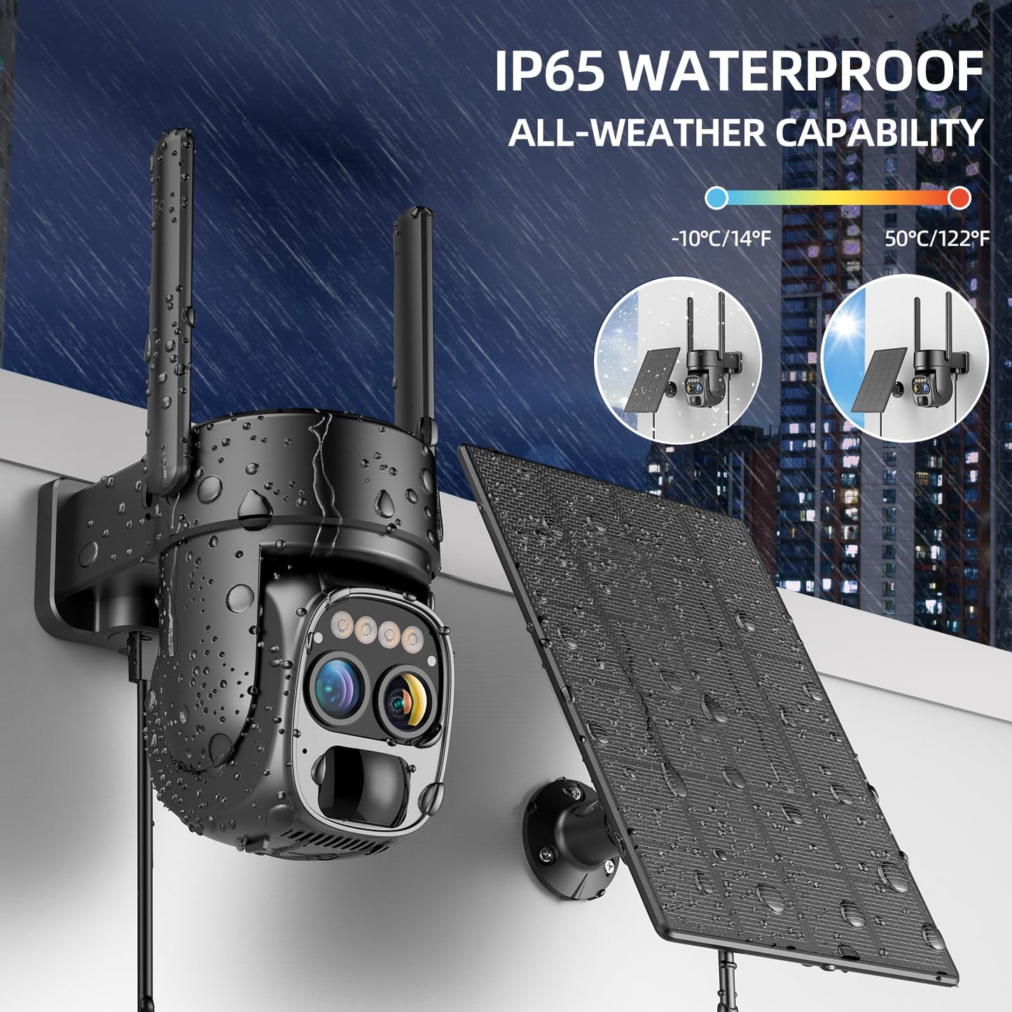 Hawkray Pannel Solar Wireless Outdoor Security Camera? Dual-Lens, 10xZoom, 2K Resolution 3MP 360°Pan/Tilt?2.4&5G WiFi Battery Powered Camera
