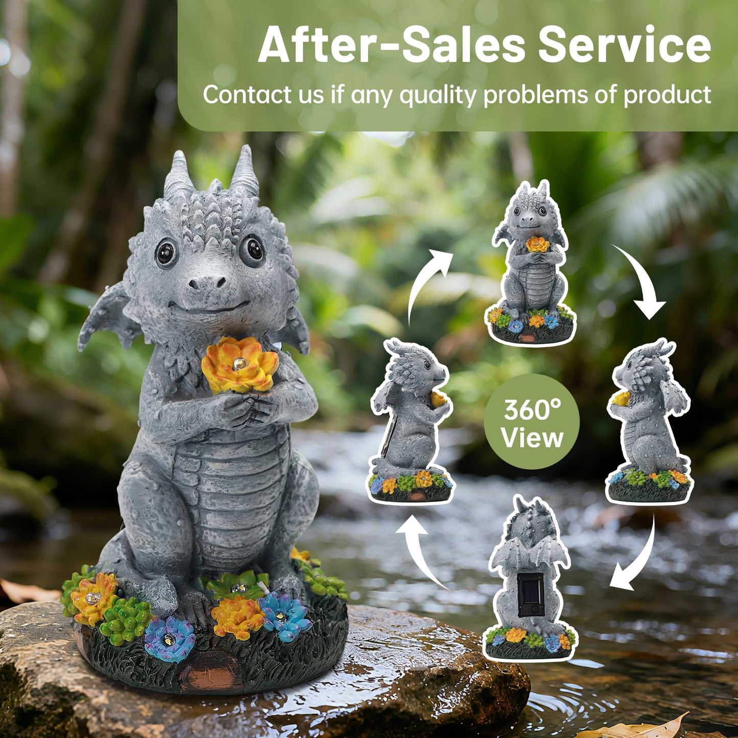 IDEA SHOW Solar Garden Outdoor Statues Dragon with Succulent, Lawn Decor with LED Lights, Outside Statue for Patio, Balcony, Yard Ornament