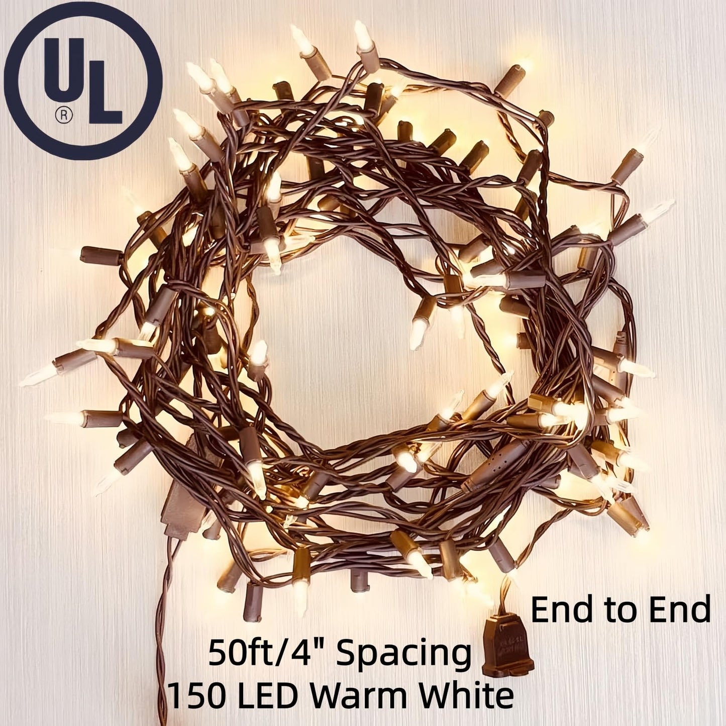 LUCKY SHINE 150 LED Warm White Christmas Lights, Commercial Grade Decorative Lighting String Brown Wire 50 FT, for Indoor Outdoor Party, Garden, Patio