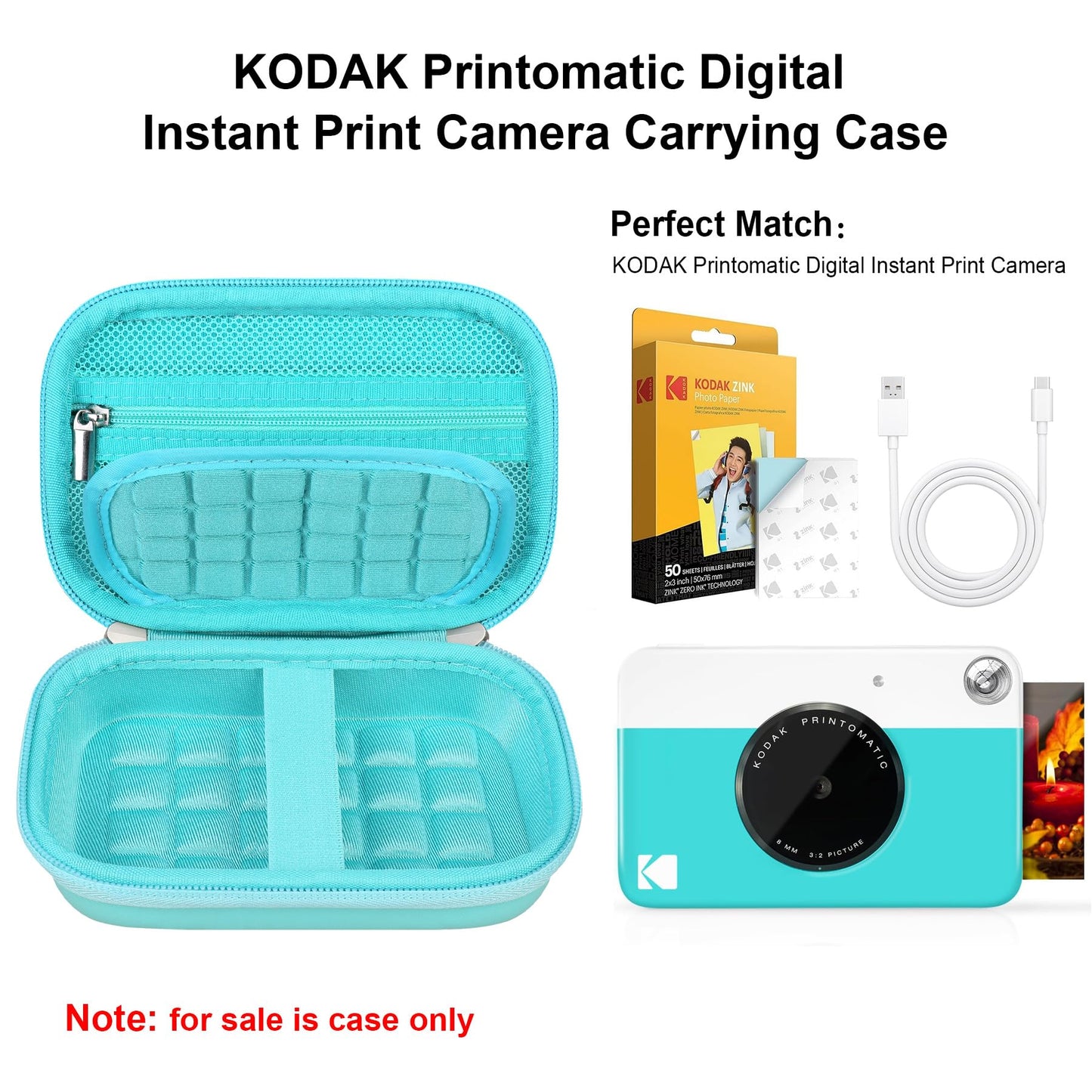 Elonbo Camera Carrying Case for KODAK Printomatic Digital Instant Print Camera, Portable Bluetooth Photo Printer Storage Holder Bag, Mesh Bag Fits