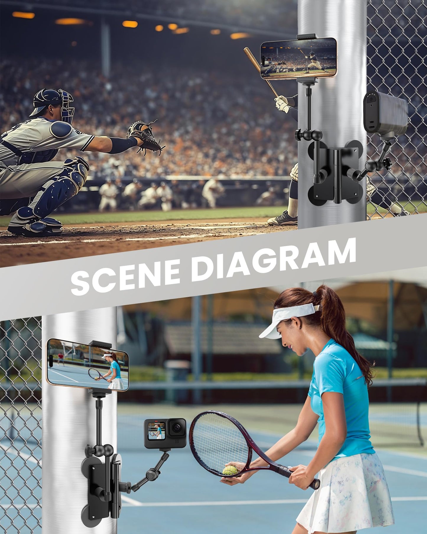 RTKJEQQ Magnetic Phone Mount Compatible with DJI Osmo Pocket 3, Mevo Start, GoPro, iPhone, and Action Cameras for Recording Baseball, Softball