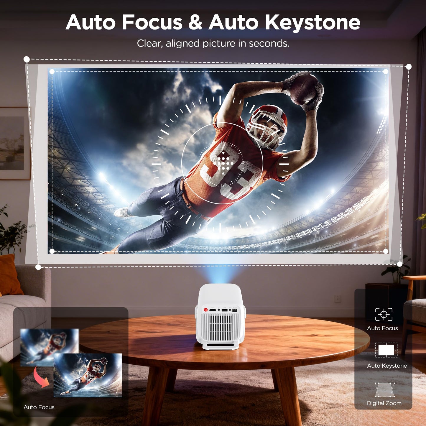 Mini Portable Projector for Home & Outdoor Cinema, Smart Projector Android 11, 1080P FHD 600 ANSI, 4K Support, WiFi 6 Bluetooth 5.4, Auto Focus
