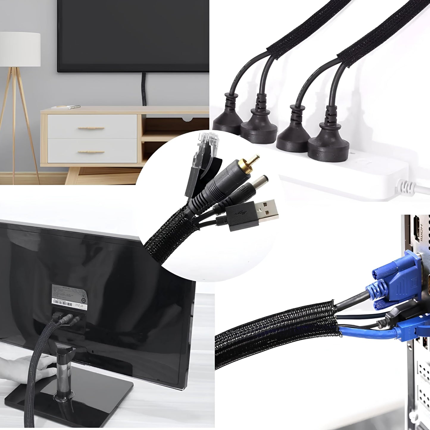 10ft - 1/2 inch Cord Protector Wire Loom Tubing Cable Sleeve Split Sleeve for USB Cable Power Cord Audio Video Cable - Management for TV Computer
