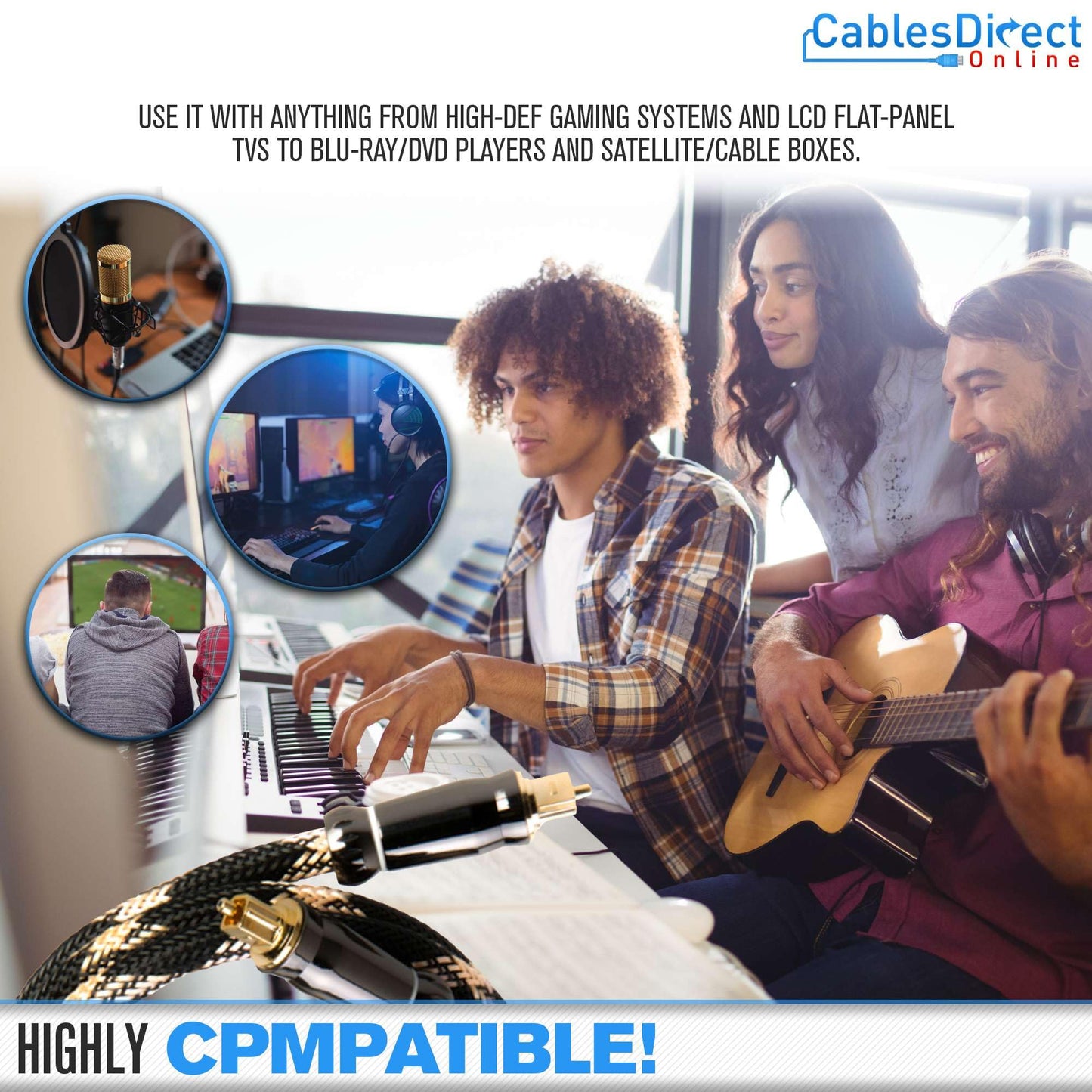 Cables Direct Online 6FT Premium Toslink Optical Audio Cable High Fidelity Digital Fiber Optic Cord for Home Theater, Sound Bar, Gaming Consoles