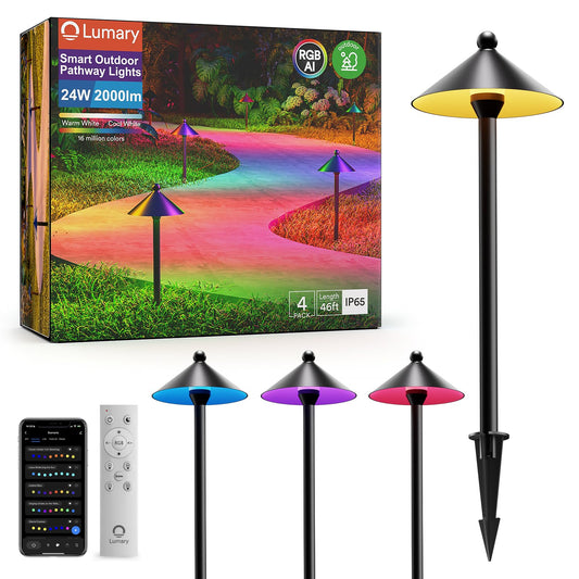 Lumary Smart Low Voltage Pathway Lights 24V 2000LM, Landscape Path Lights with RGBAI Color Changing, App/Remote Control, IP65 Waterproof Walkway