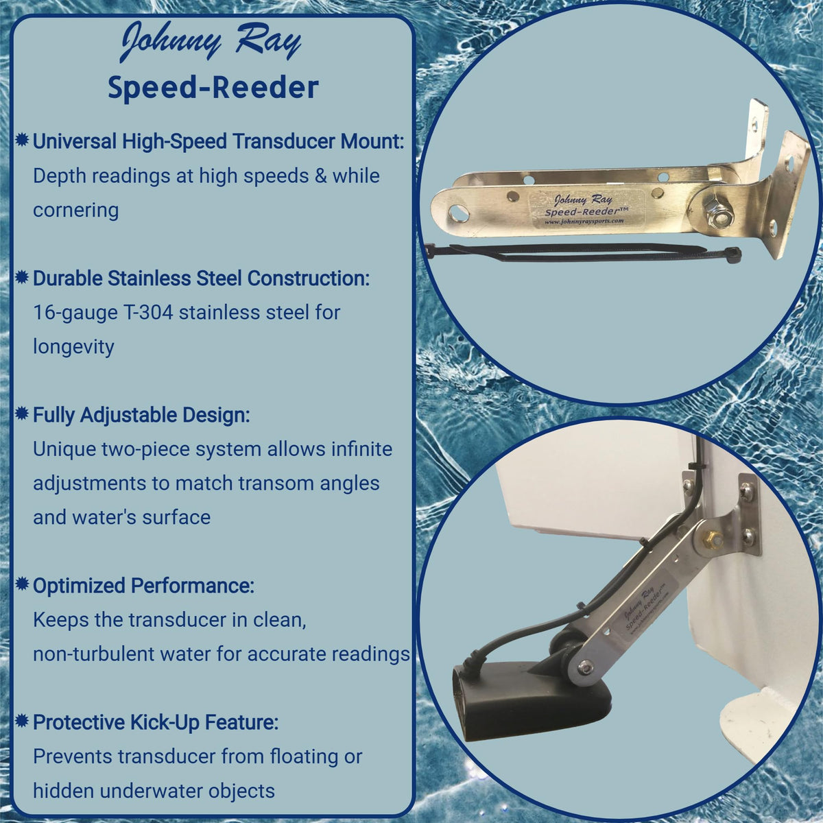 Transducer Bracket, Universal Speed Reeder Transom Mount for Fish Finders