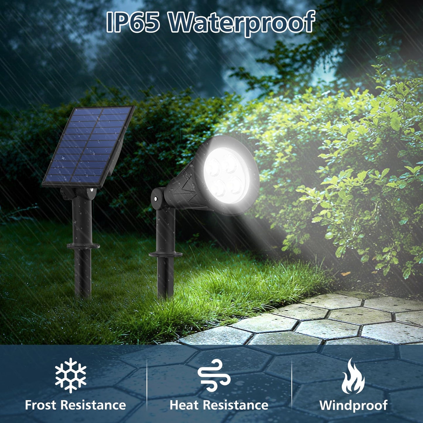 T-SUNUS Christmas Solar Powered LED Spot Light White 6000K, Separated Panel with 9.8ft Cable IP65 Waterproof Spotlights Outdoor Landscape Garden