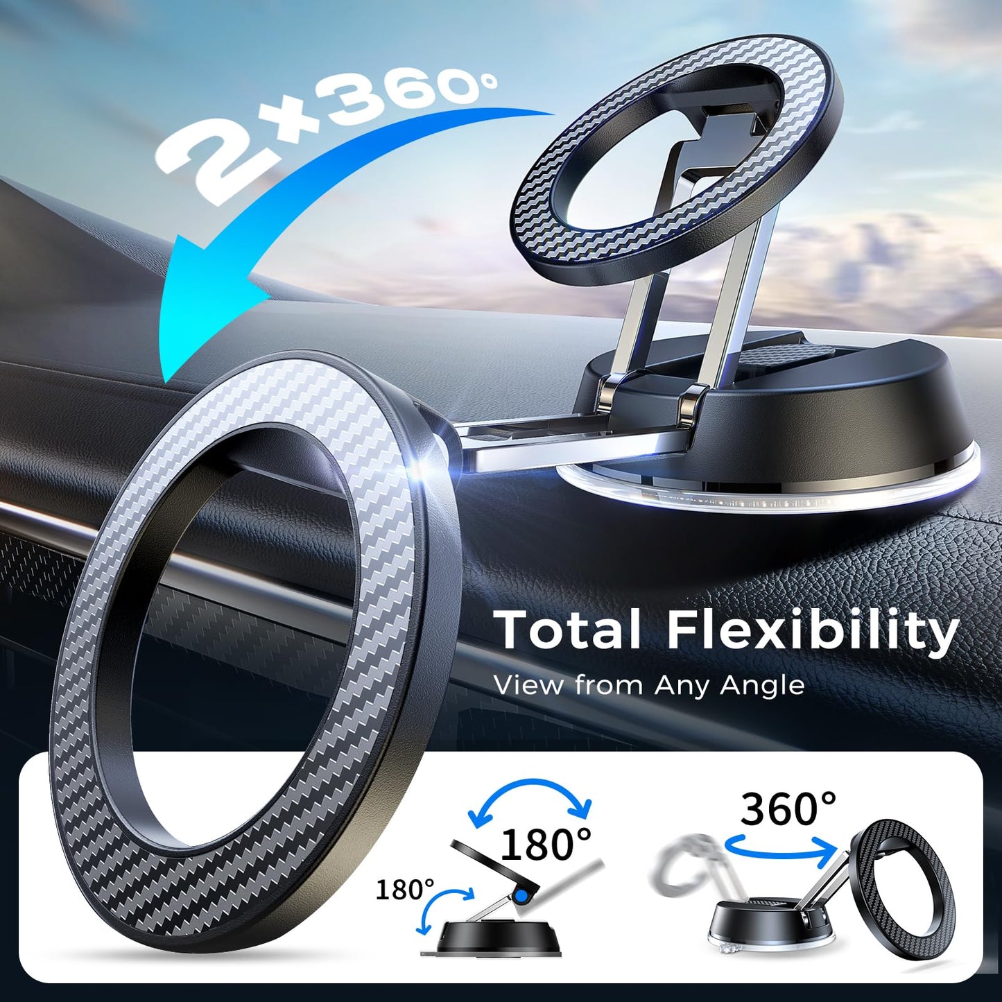 ACMEZING NeverFall Car Phone Holder for MagSafe [78+LBS Ultra Grip | 2400gf Magnetic Power] 360° Foldable Car Mount Cell Phone Holders for Your Car