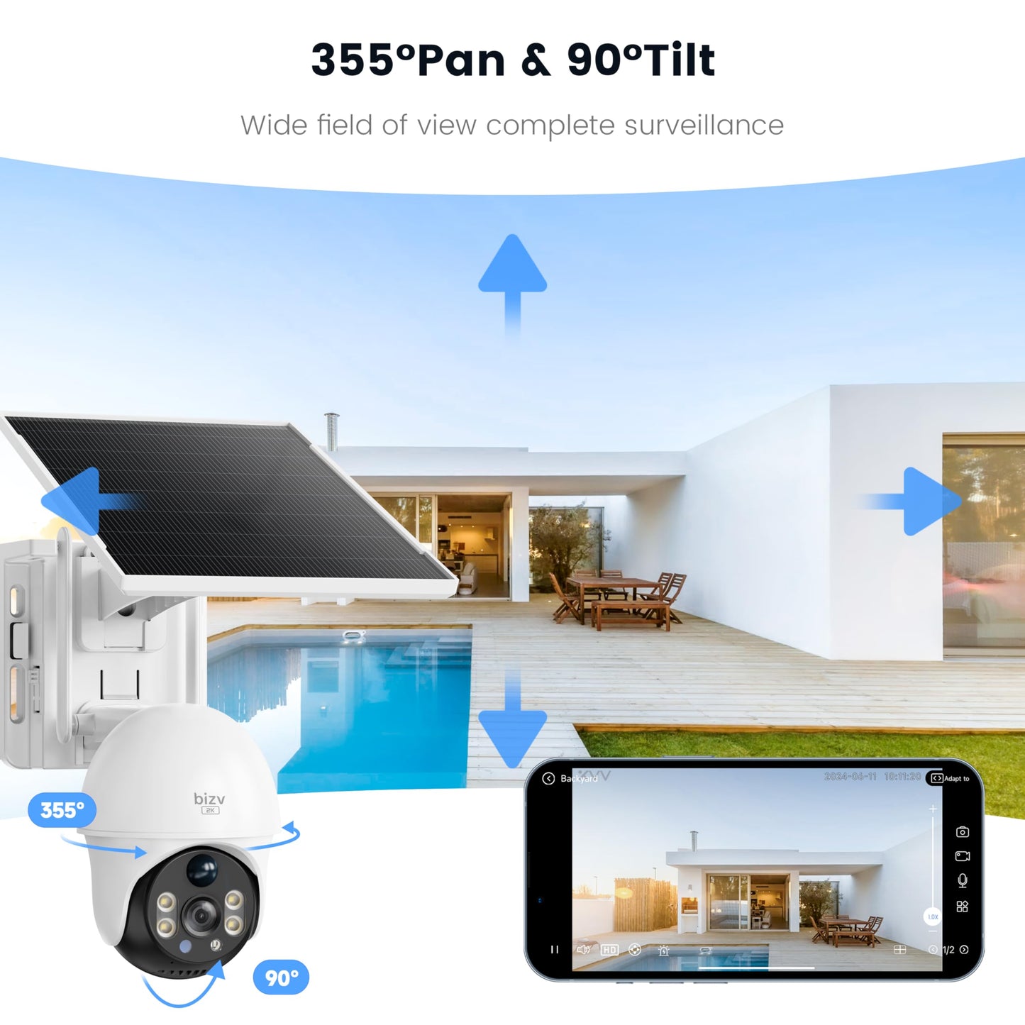 bizv 4G LTE Cellular Security Camera Wireless Outdoor,4MP Solar Powered No WiFi Security Camera, Color Night Vision, Smart Detection,Two Way