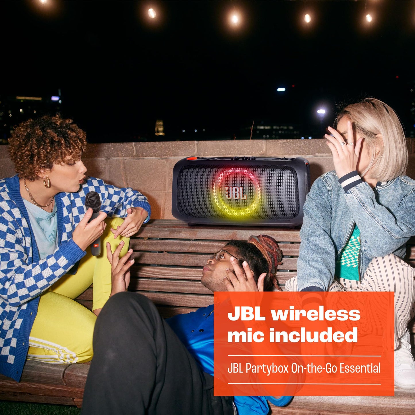 JBL PartyBox On-The-Go Essential - Portable party speaker with built-in lights and wireless mic - Black (Renewed)