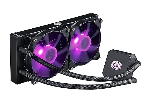 Cooler Master MasterLiquid LC240E RGB Close-Loop AIO CPU Liquid Cooler, 240mm Radiator, Dual Chamber RGB Pump, Dual MF120R RGB Fans, RGB Lighting