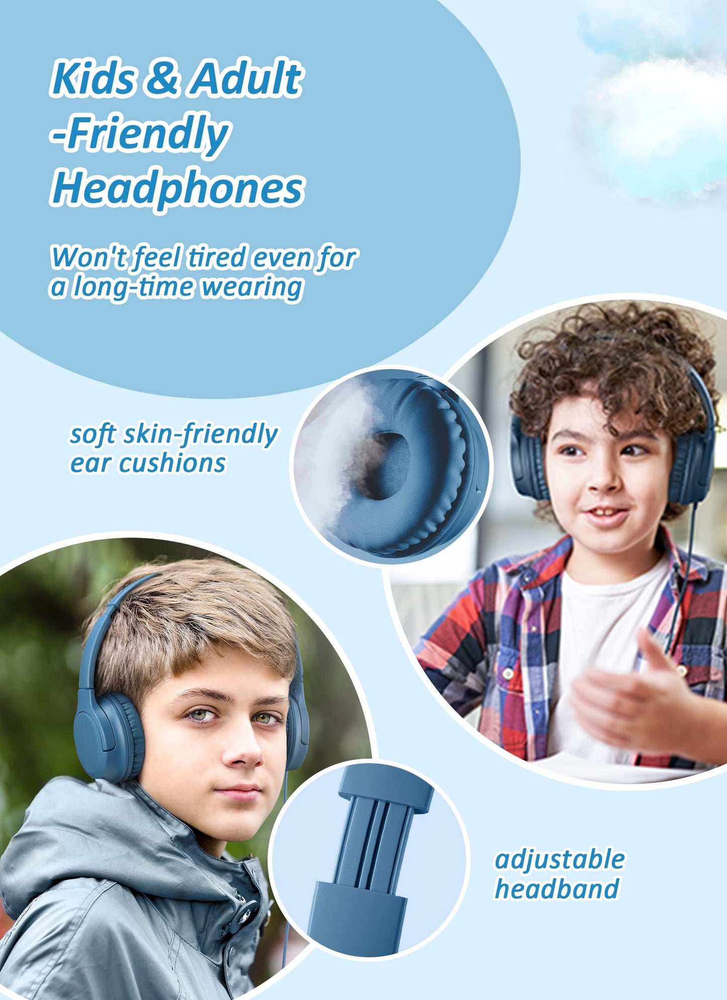 Kids Headphones, 3.5mm Jack Wired On-Ear Foldable Headphones for Kids