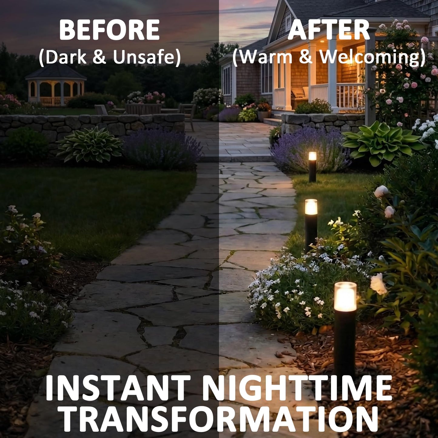 LL LIGHTING LIVING 2PK Low Voltage Bollard Lights Die-Cast Aluminum & Real Glass Pathway Lights 1.2W 95LM 2700K Warm White G4 Replaceable Bulb