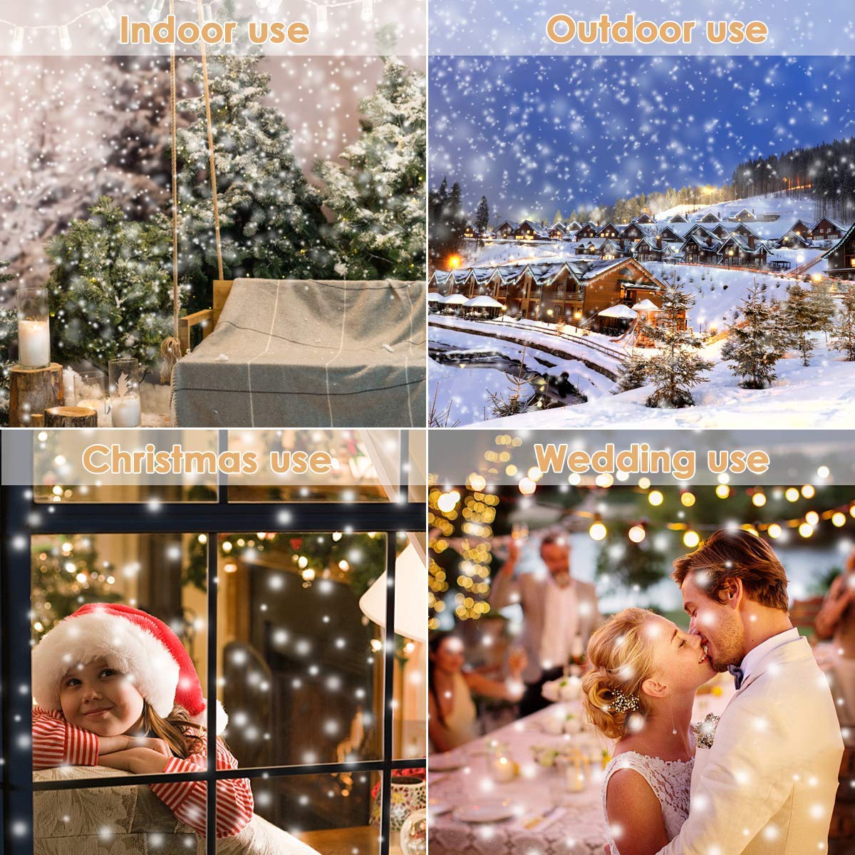 Borelor Snowfall LED Lights IP65 Waterproof Mini Christmas Snowflake Projector Lamp Indoor Outdoor New Year Decoration Light with RF Remote