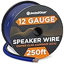 InstallGear 12 Gauge Speaker Wire 250ft Roll - Flexible - 12 Gauge Wire for Car Audio & Home Theater, Stereo, Outdoor Use - Copper Clad Aluminum, Blue
