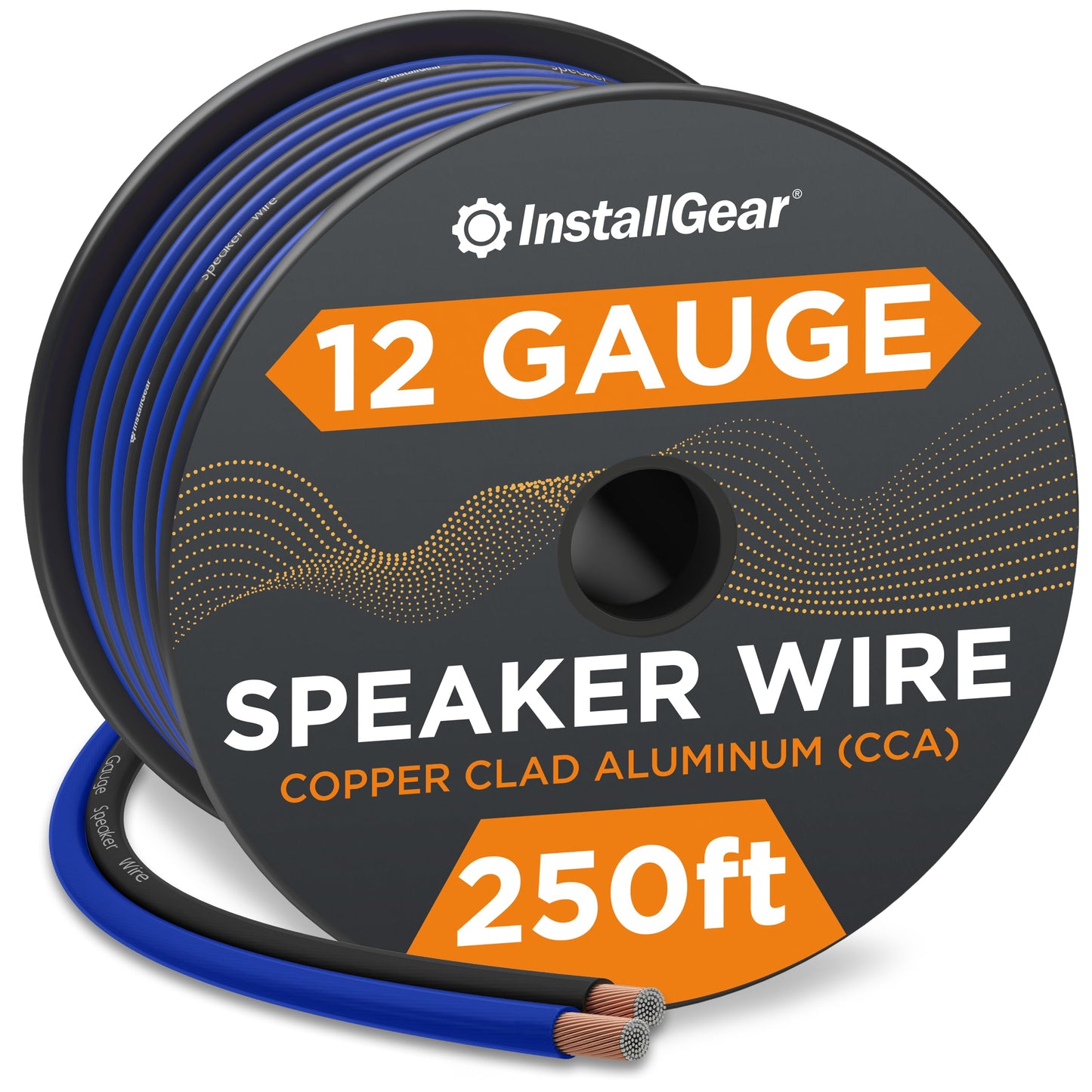 InstallGear 12 Gauge Speaker Wire 250ft Roll - Flexible - 12 Gauge Wire for Car Audio & Home Theater, Stereo, Outdoor Use - Copper Clad Aluminum, Blue