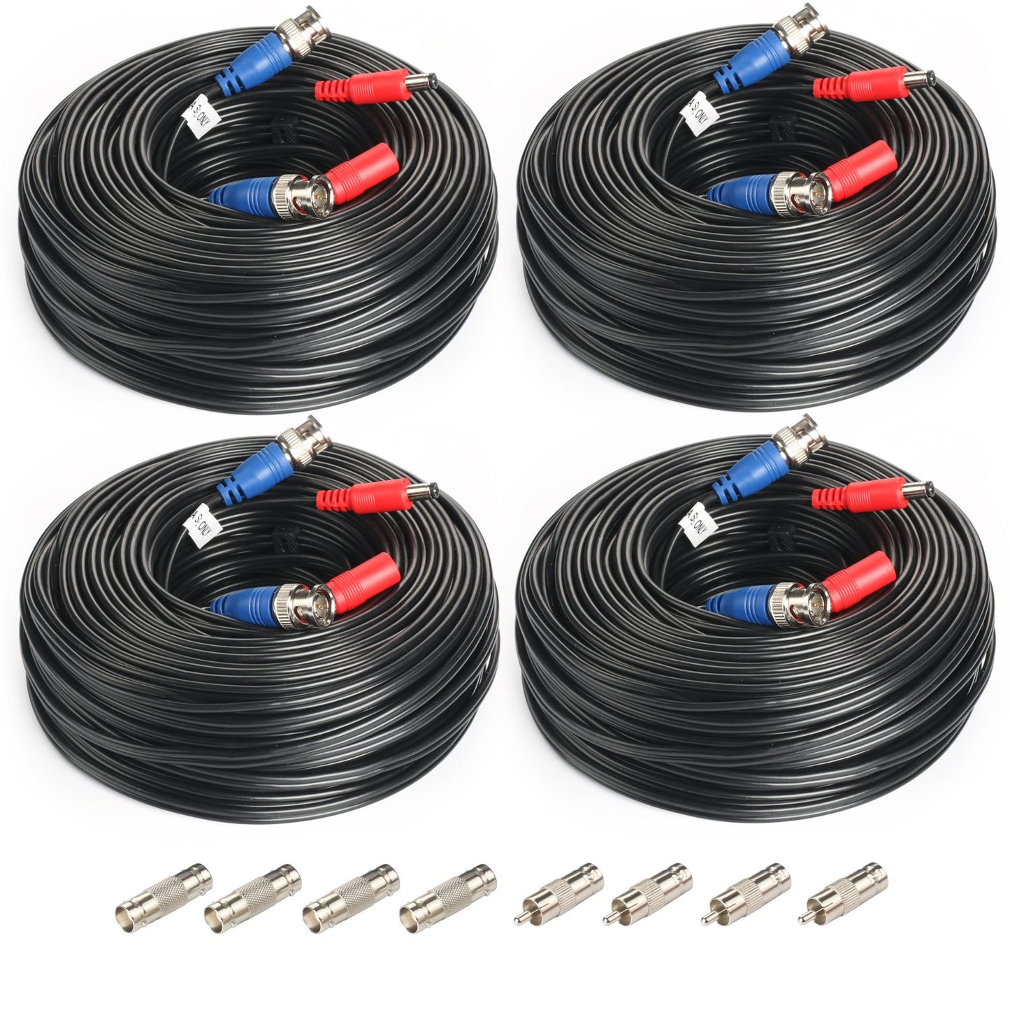 SHD 4Pack 100Feet Video Power Cable - BNC to RCA & BNC Female Connectors for CCTV Security Surveillance System