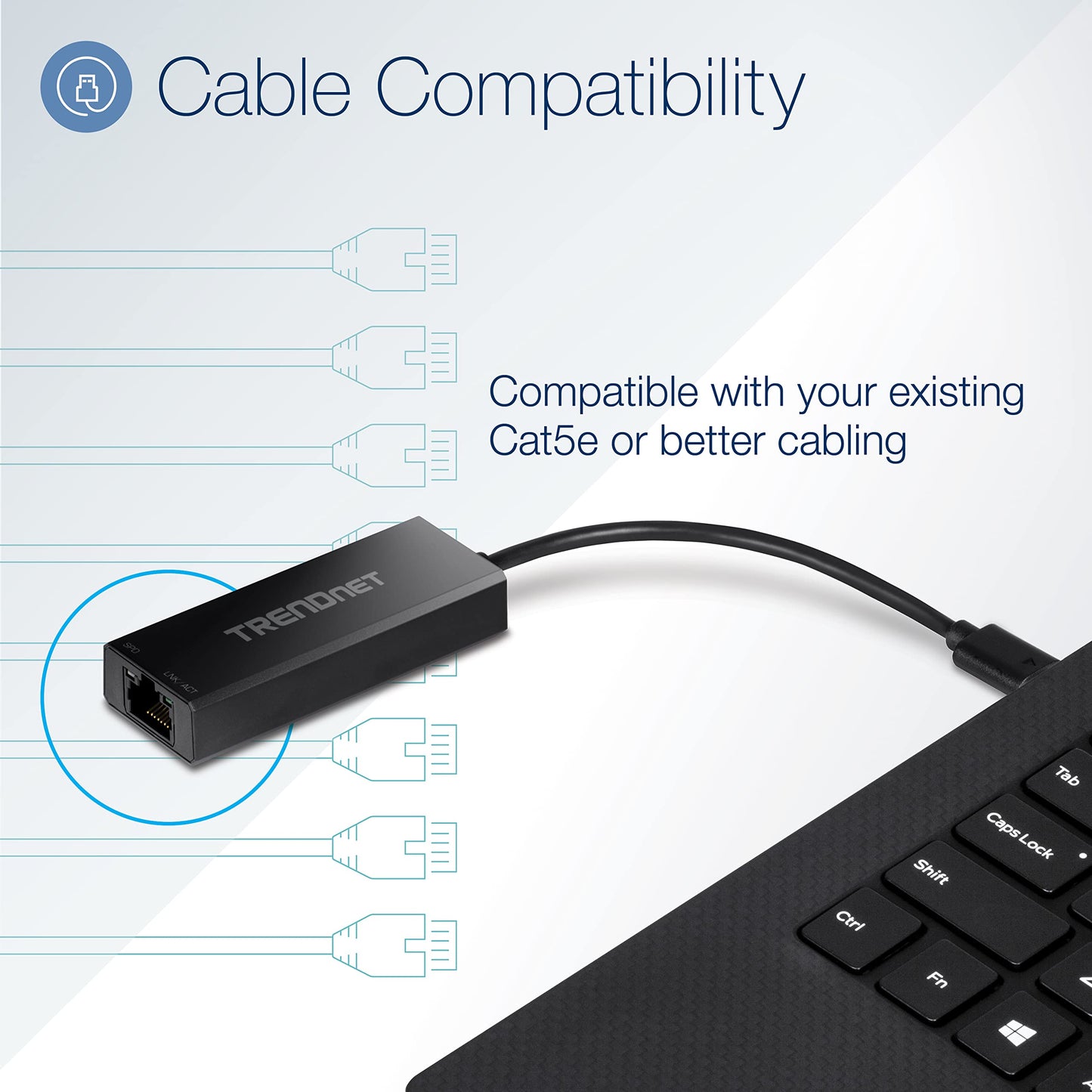 TRENDnet USB-C 3.1 to 2.5GBASE-T Ethernet Adapter, TUC-ET2G, NDAA & TAA Compliant, Windows & Mac Compatible, USB Type-C to USB-A Converter Included
