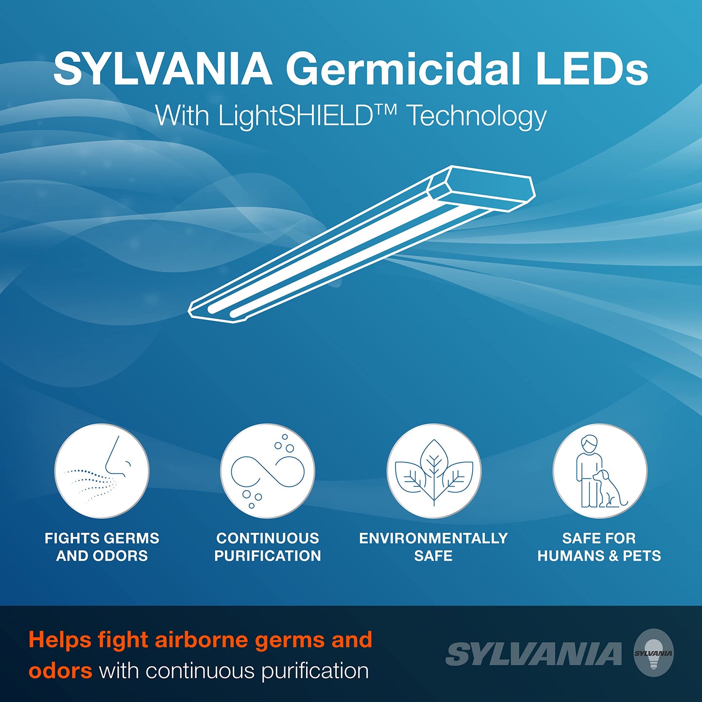 Sylvania 4ft Shop Light with LightSHIELD Technology, Germicidal, 40W, 4000 Lumens, Non-Dimmable, On/Off Pull Chain, Linkable, 4000K, Cool White