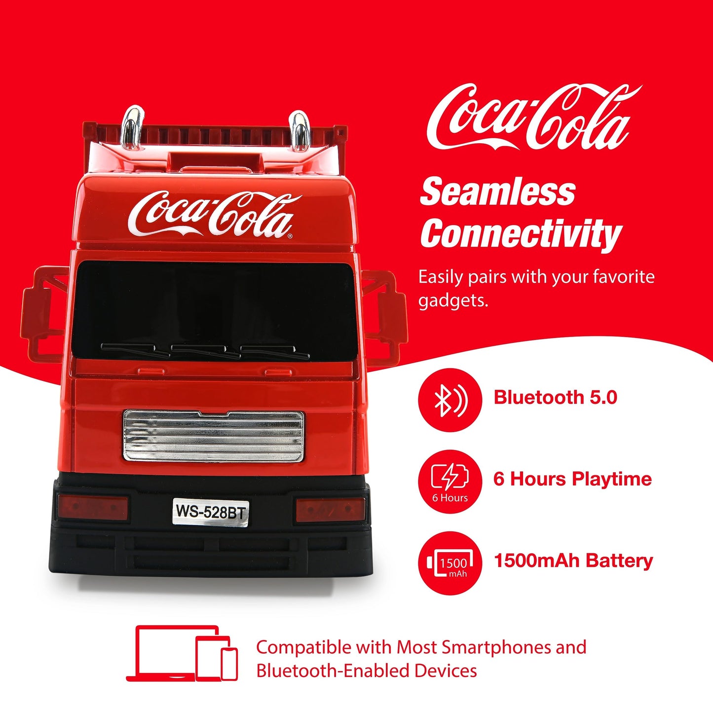 Coca-Cola Truck Replica Bluetooth Speaker with Deep Bass | USB, AUX, FM Radio, TF Card, and MP3 Compatibility Perfect for Home, Office or Group Party