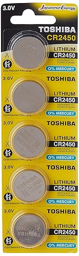 TOSHIBA CR2450 3V Lithium Coin Cell Battery 5 Batteries in Strip Child-Resistant Packaging
