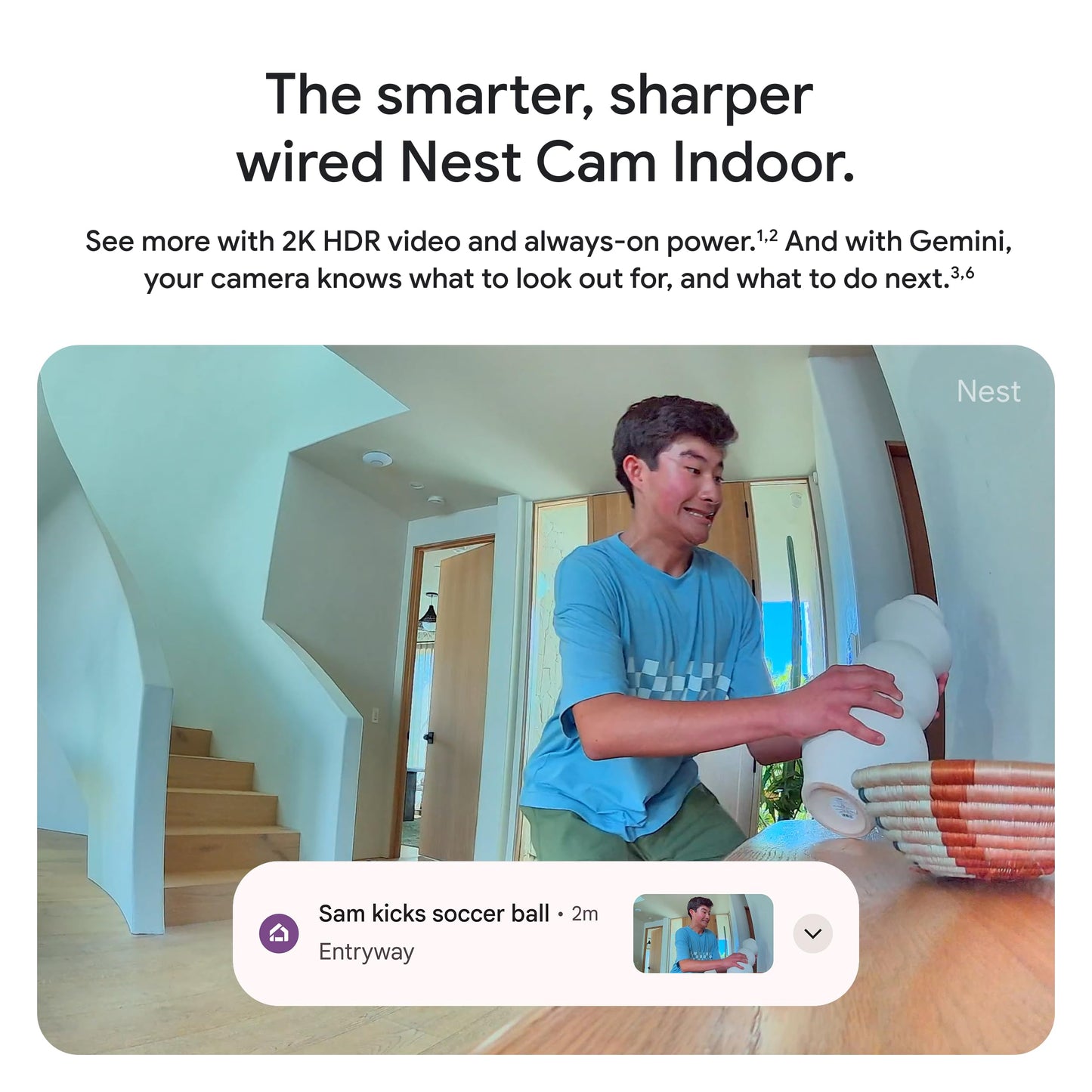 Google Nest Cam Indoor (Wired, 3rd Gen) - Security Camera with 2K Video and Gemini, Night Vision, 2-Way Audio, Works with Google Home - 2025 Model