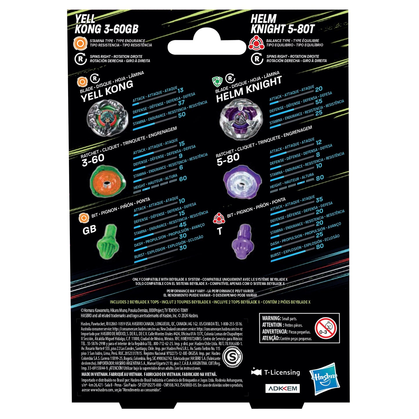 BEYBLADE X Yell Kong 3-60GB and Helm Knight 5-80T Dual Pack Set with 2 Right-Spinning Tops; Battling Top Toys for 8 Year Old Boys and Girls