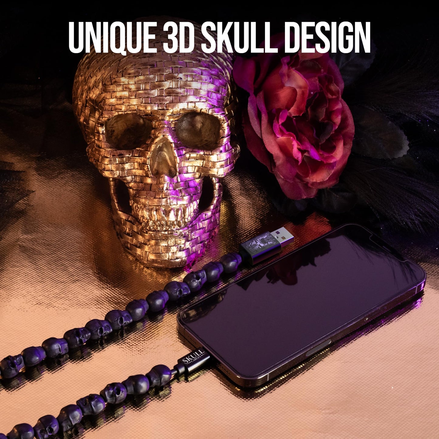 Skull Cables - Lightning to USB A Cable with 3D Skull Design, 4FT MFi Certified Fast Charging & Durable Metal Connector for iPhone 14/13/12/11, iPad…