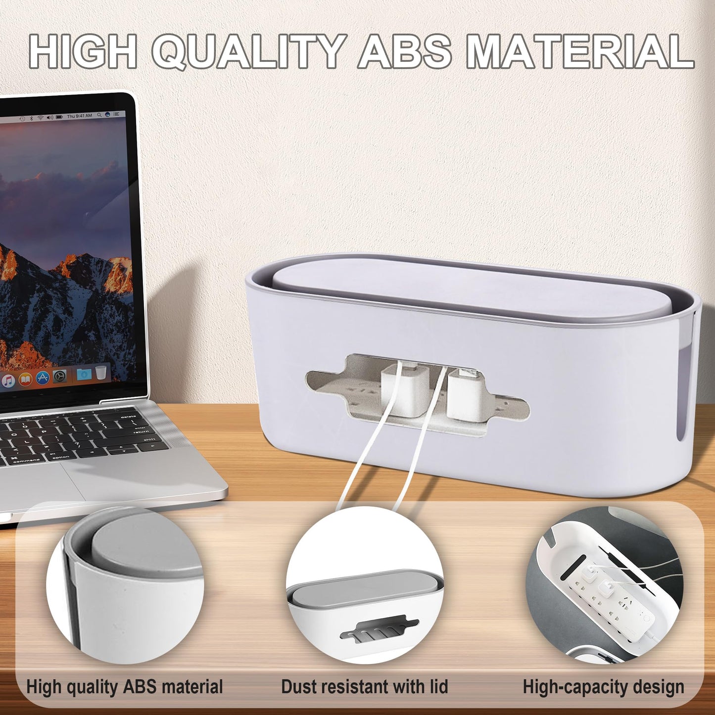 Cable Management Box?with 26PCS Cable Management Kit?Cord Organizer to Hide Cords and Power Strips?Under Desk Cable Management?Safe ABS Material?for