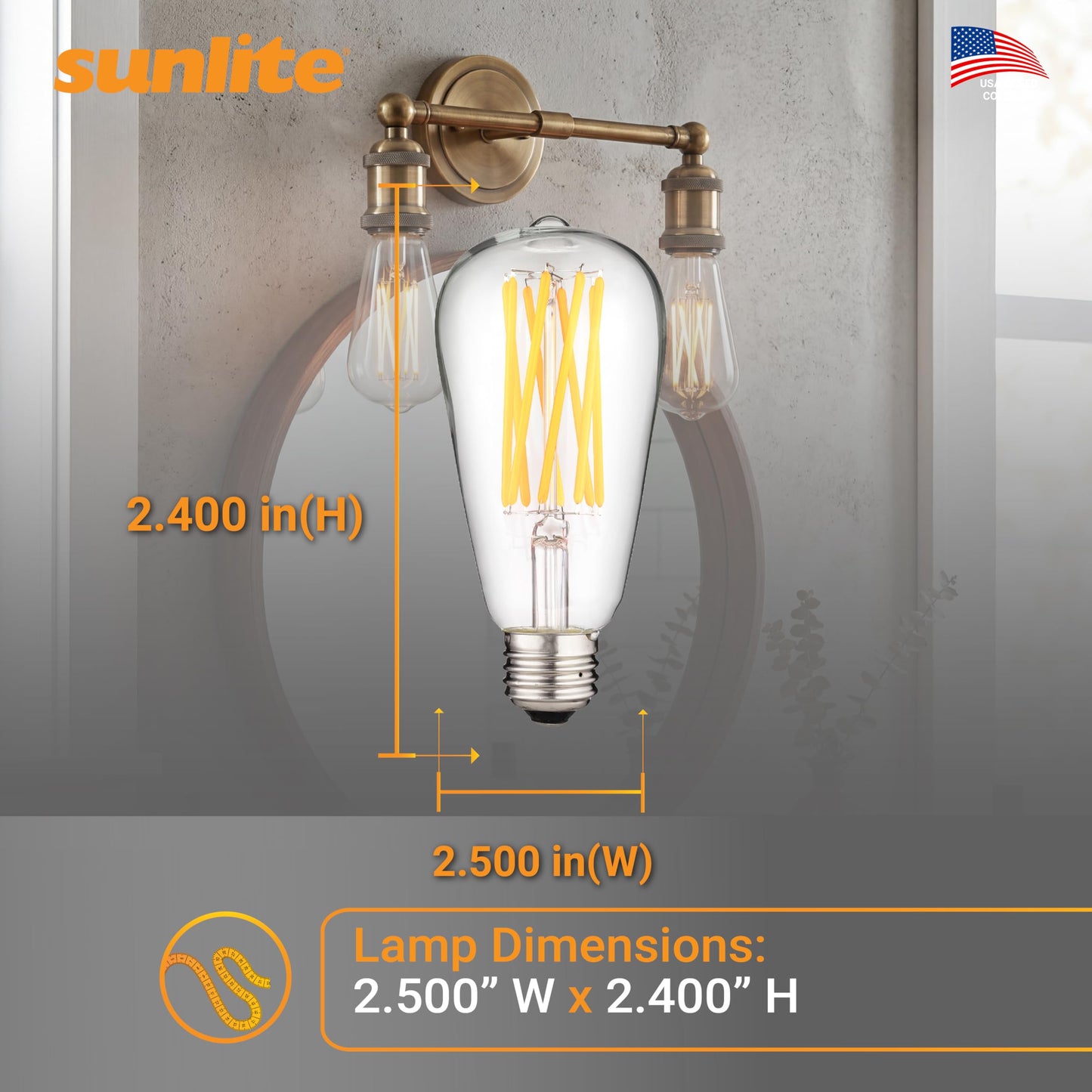Sunlite LED ST19 Filament Style Edison Light Bulb 8.5 Watts (60W Equivalent), 880 Lumens, Medium Base (E26), Dimmable, ETL Listed, 2700K Soft White, 6