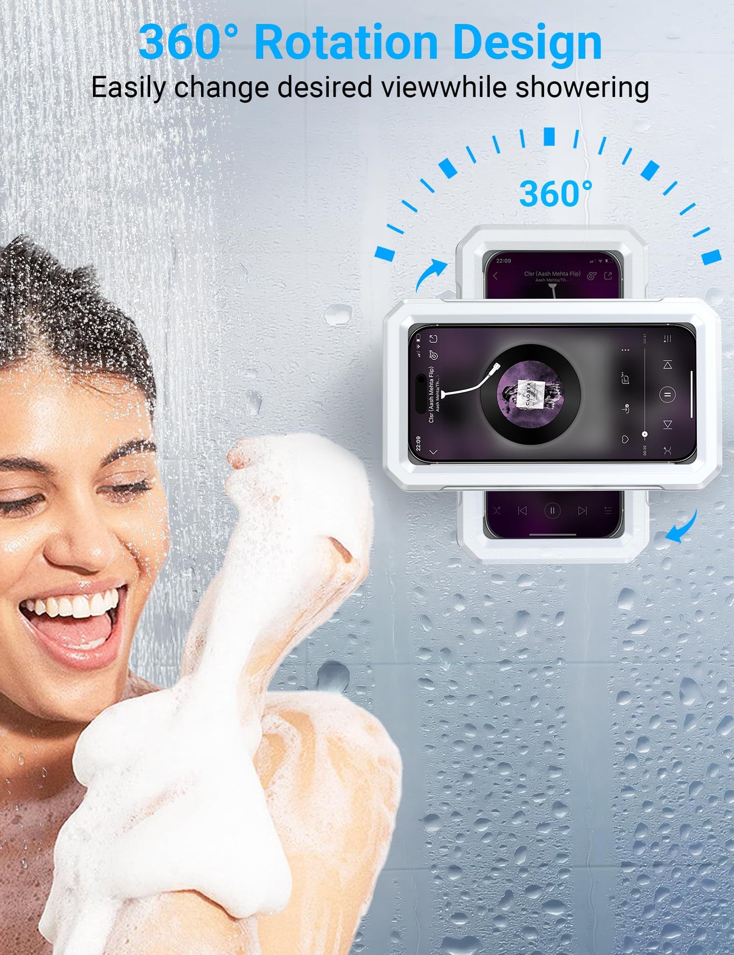 Coolpow Shower Phone Holder Waterproof?480°Rotatable? Retractable Adjustable Shower Phone Case Shower Bathroom Wall Phone Mount Stand Water Proof Anti