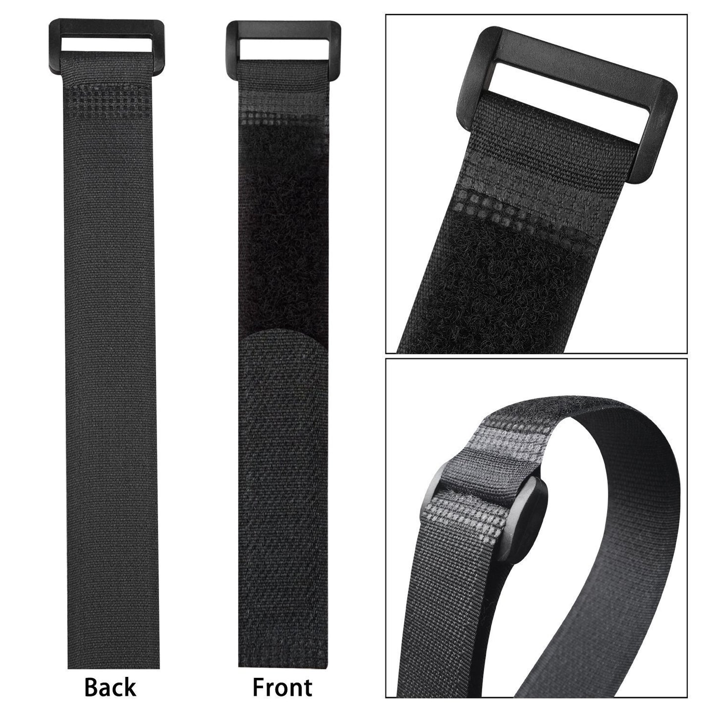 Elantek 50-PCS Black Hook and Loop Reusable Fastening Cable Tie Down Straps- 0.8" x 8"