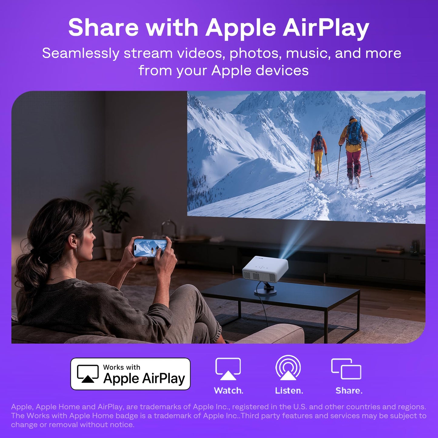 Aurzen Roku TV Smart Projector with Wifi and Bluetooth, Roku Streaming Experience Built-in, 1080P FHD, Dolby Audio, Auto Focus & Keystone, Zoom, Movie