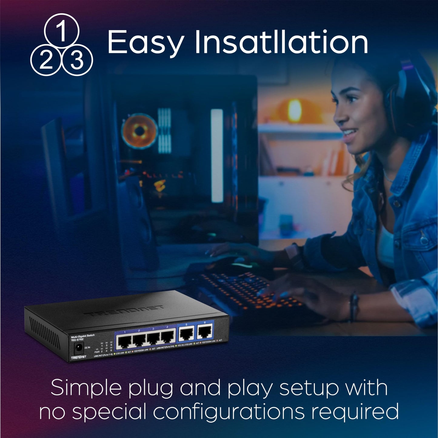 TRENDnet 6-Port 10G Switch, 4 x 2.5G RJ-45 Base-T Ports, 2 x 10G RJ-45 Ports, 60Gbps Switching Capacity, Wall Mountable, 10 Gigabit Network