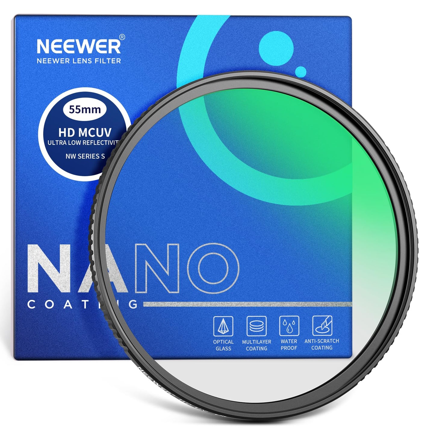 NEEWER 55mm Ultra Low Reflectivity UV Lens Filter, UV Protection Filter with Multi Resistant Coating, HD High Transmittance Optical Glass, Ultra Slim