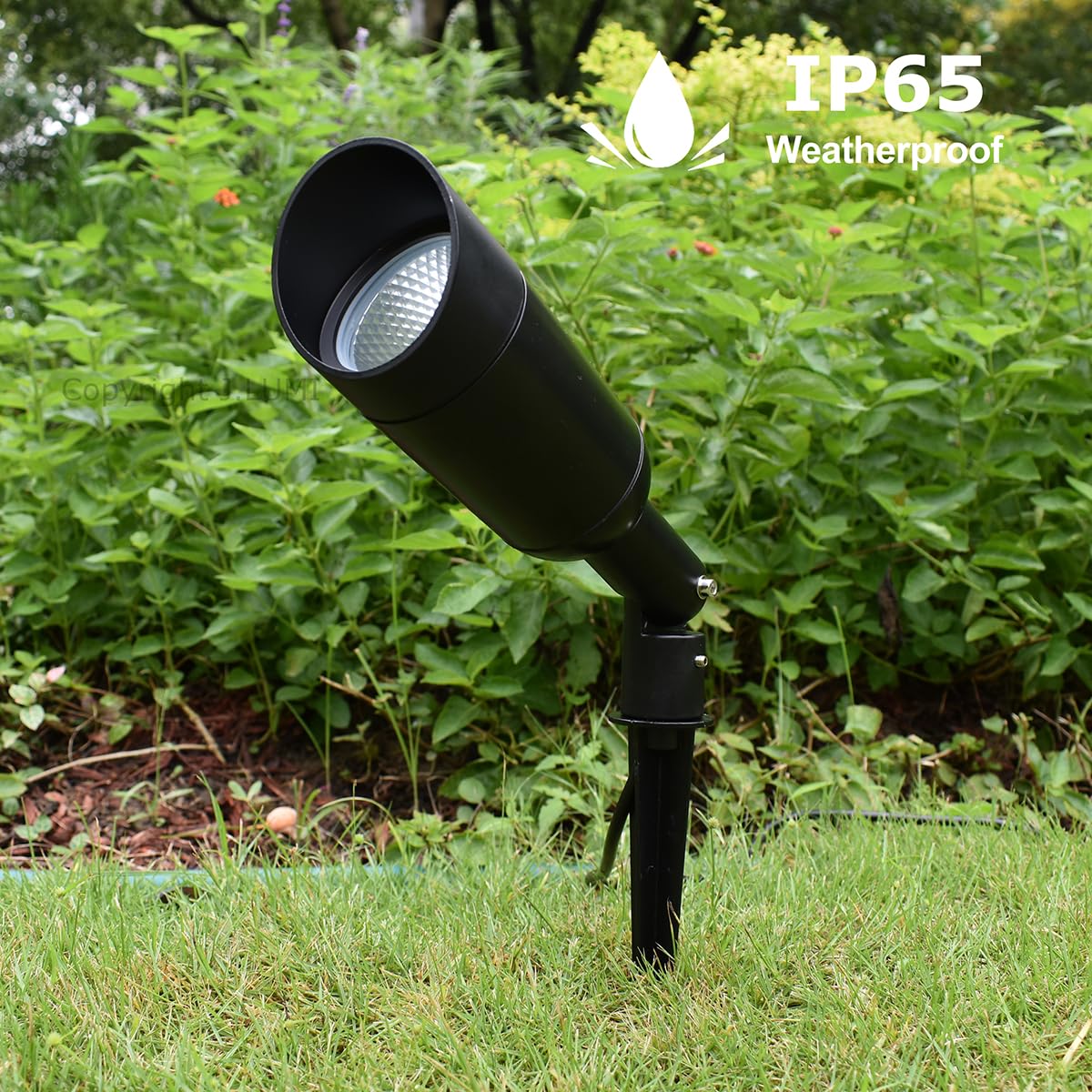 J.LUMI 15W Outdoor LED Spotlight with Stake, Plug-in 120V, IP65 Waterproof, 5000K Daylight, 1350 Lumens, 60° Beam, 4-ft Cord, Flag, Tree, Garden
