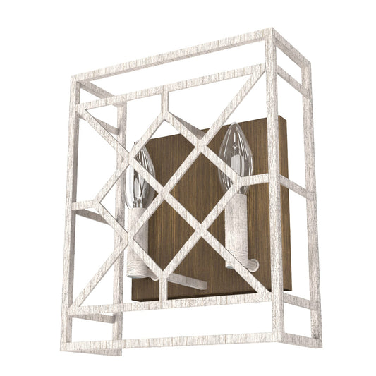 Hunter - Langwood 2-Light Distressed White, Medium Size Sconce Light, Dimmable, Rustic Style, for Bedrooms, Kitchens, Foyers, Bathrooms - 19336